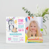 子犬の誕生日パーティーの招待状 写真入り 女の子 パーティー ハスキー 招待状 (スタンド正面)