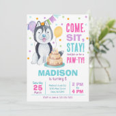 子犬の誕生日パーティーの招待状 女の子 パーティー ハスキー 招待状 (スタンド正面)