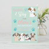 子犬の誕生日パーティーの招待状 招待状 (スタンド正面)