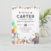 子犬の誕生日パーティーを楽しもう!キッズパーティー 招待状 (スタンド正面)