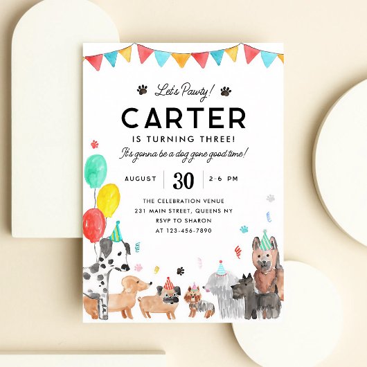 子犬の誕生日パーティーを楽しもう!キッズパーティー 招待状