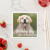 子犬の誕生日パーティーカスタムペットフォト スタンダードカクテルナプキン (インサイチュ)