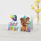 子犬の誕生日パーティーカード カード (黄色い花)