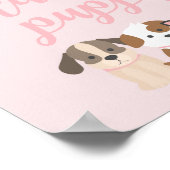 子犬の誕生日パーティーサイン 子犬の里親 ピンク ポスター (角)