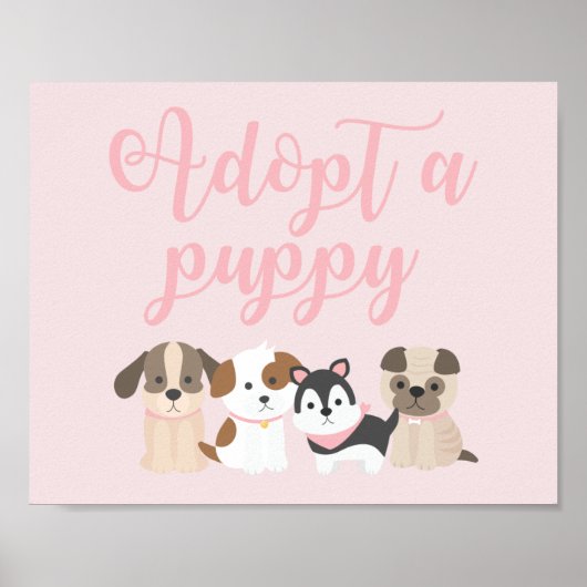 子犬の誕生日パーティーサイン 子犬の里親 ピンク ポスター (正面)
