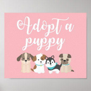 子犬の誕生日パーティーサイン 子犬の里親 ピンク ポスター