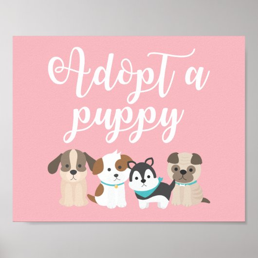 子犬の誕生日パーティーサイン 子犬の里親 ピンク ポスター (正面)