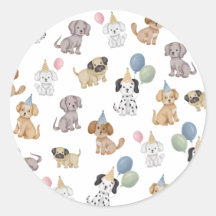 子犬の誕生日パーティーステッカー