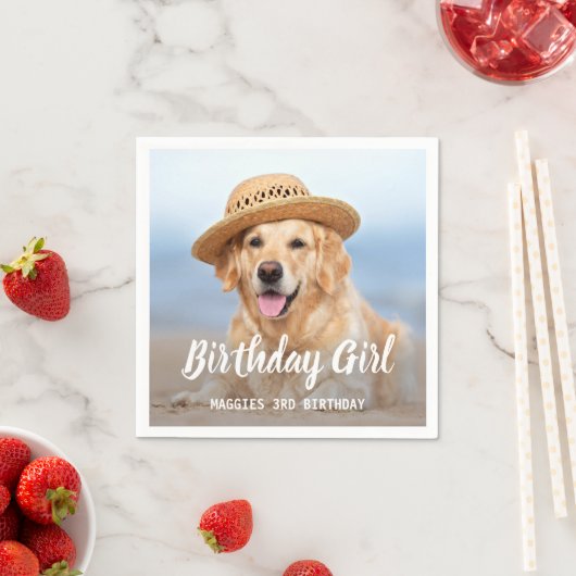 子犬の誕生日パーティーパーソナライズされたペット写真Na スタンダードカクテルナプキン (インサイチュ)