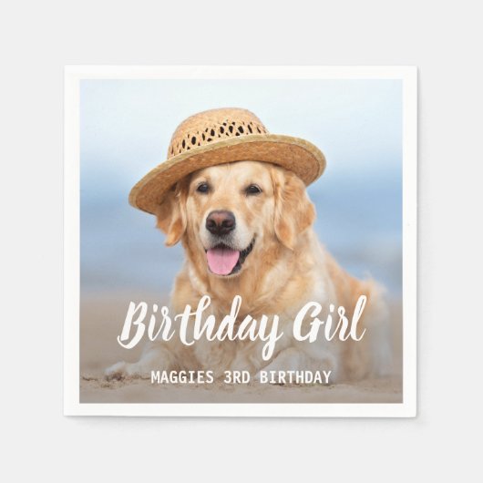 子犬の誕生日パーティーパーソナライズされたペット写真Na スタンダードカクテルナプキン (正面)