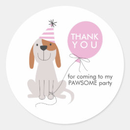 子犬の誕生日パーティーピンクメッセージカードステッカー ラウンドシール