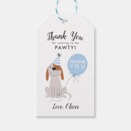 子犬の誕生日パーティーブルーのお願い ギフトタグ