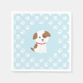 子犬の誕生日パーティープレート青い手のプリント スタンダードカクテルナプキン