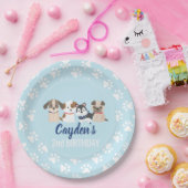 子犬の誕生日パーティープレート青い手のプリント ペーパープレート (パーティー)