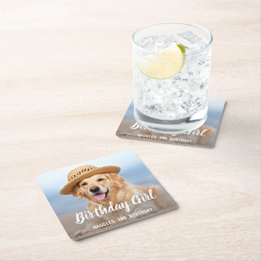 子犬の誕生日パーティーペットパーソナライズされたの写真 スクエアペーパーコースター (インサイチュ)