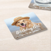 子犬の誕生日パーティーペットパーソナライズされたの写真 スクエアペーパーコースター (アングル)