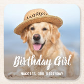 子犬の誕生日パーティーペットパーソナライズされたの写真 スクエアペーパーコースター (正面)