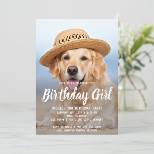 子犬の誕生日パーティーペットパーソナライズされたの写真 招待状 (スタンド正面)