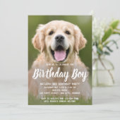 子犬の誕生日パーティーペットフォト招待状 招待状 (スタンド正面)