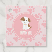 子犬の誕生日パーティー感謝していあなたのメッセージカードピンク フェイバータグ (正面)