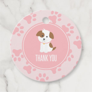 子犬の誕生日パーティー感謝していあなたのメッセージカードピンク フェイバータグ