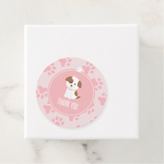 子犬の誕生日パーティー感謝していあなたのメッセージカードピンク フェイバータグ (インサイチュ)