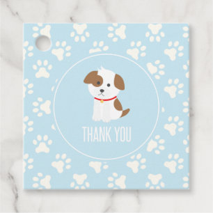 子犬の誕生日パーティー感謝していユーメッセージカードブルー フェイバータグ