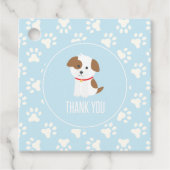 子犬の誕生日パーティー感謝していユーメッセージカードブルー フェイバータグ (正面)
