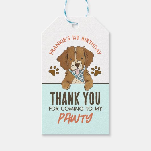 子犬の誕生日パーティー感謝メッセージ ギフトタグ (正面)