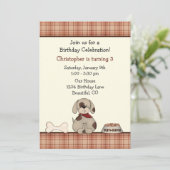 子犬の誕生日パーティー招待状（男の子用） 招待状 (スタンド正面)