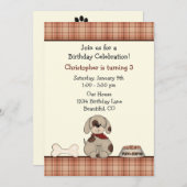 子犬の誕生日パーティー招待状（男の子用） 招待状 (正面/裏面)