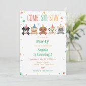 子犬の誕生日パーティー招待 招待状 (スタンド正面)