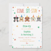 子犬の誕生日パーティー招待 犬の誕生日会 招待状 (正面)