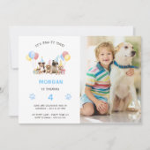 子犬の誕生日パーティー水の色フォトブルー 招待状 (正面)