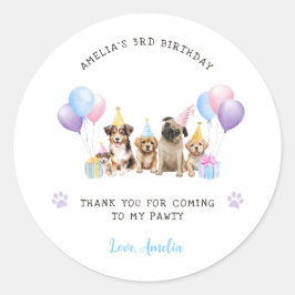 子犬の誕生日パーティー水色 ラウンドシール