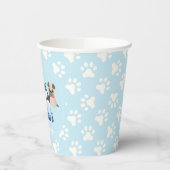 子犬の誕生日パーティー青い手のプリント 紙コップ (左)