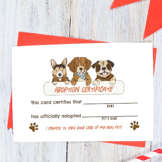 子犬の誕生日パーティー養子証明書カード エンクロージャーカード