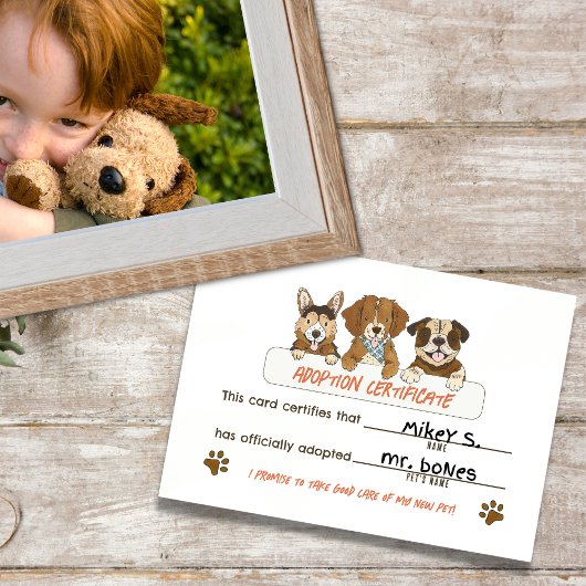 子犬の誕生日パーティー養子証明書カード エンクロージャーカード