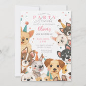 子犬の誕生日パーティー　わんこパーティー　女の子の誕生日 招待状 (正面)