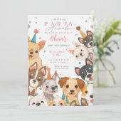 子犬の誕生日パーティー　わんこパーティー　女の子の誕生日 招待状 (スタンド正面)