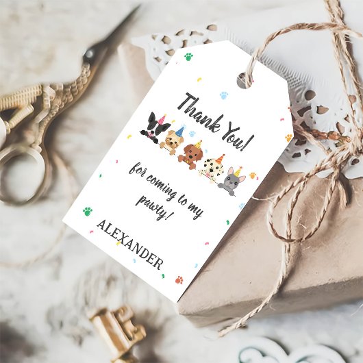 子犬の誕生日パーティー ギフトタグ