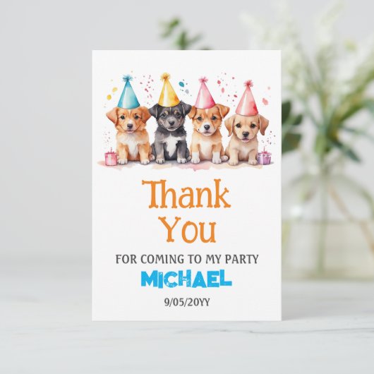 子犬の誕生日パーティー サンキューカード (スタンド正面)