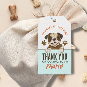 子犬の誕生日パーティー ブルドッグ 感謝 ギフトタグ