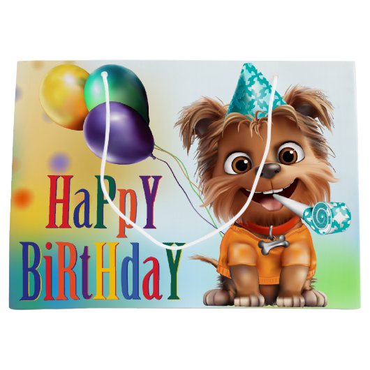子犬の誕生日パーティー ラージペーパーバッグ (正面)
