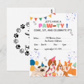 子犬の誕生日パーティー 子犬の肉球パーティー招待状 ポストカード (正面/裏面)