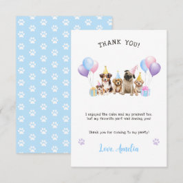 子犬の誕生日パーティー 水彩画のサンキューカード サンキューカード