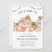子犬の誕生日パーティー Let's Paw-ty 招待状 (正面)