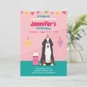 子犬の誕生日ピンクの招待状（編集可能） 招待状 (スタンド正面)