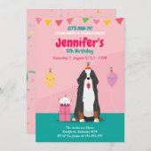 子犬の誕生日ピンクの招待状（編集可能） 招待状 (正面/裏面)