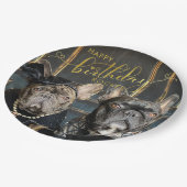 子犬の誕生日写真と文字金ゴールドスクリプトの追加 ペーパープレート (アングル)